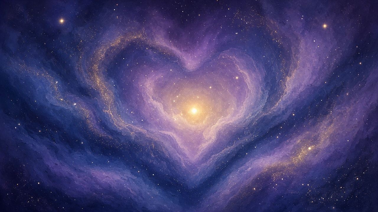 A nebula in the shape of a glowing heart